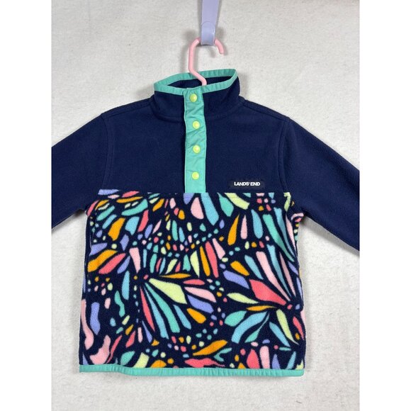 Lands End Kids Fleece Pullover XXS 2-3 Navy & Multicolor Pattern - Picture 2 of 10